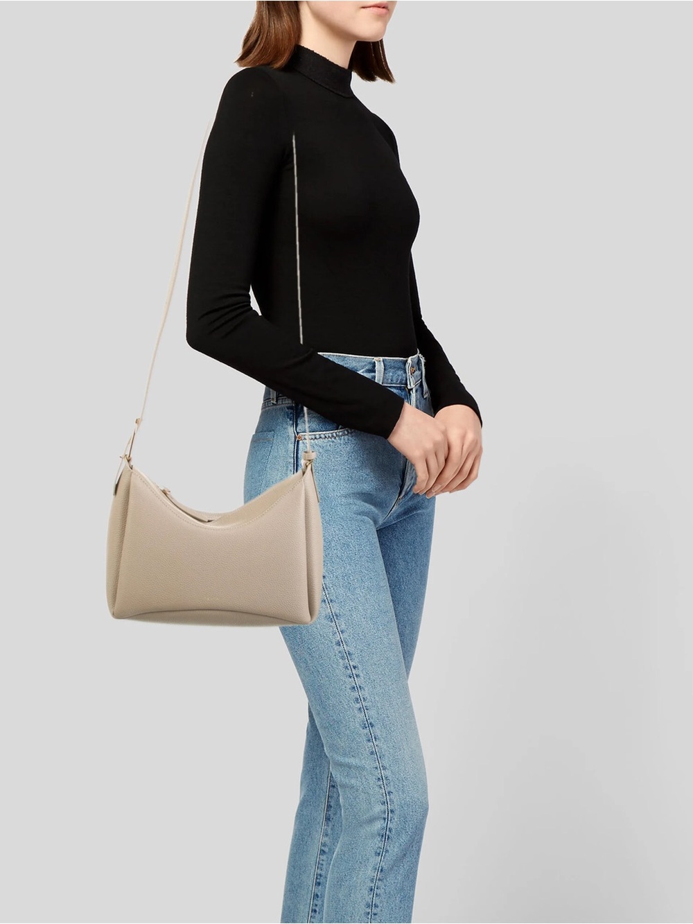 Polène Beige Textured Crossbody Shoulder Bag